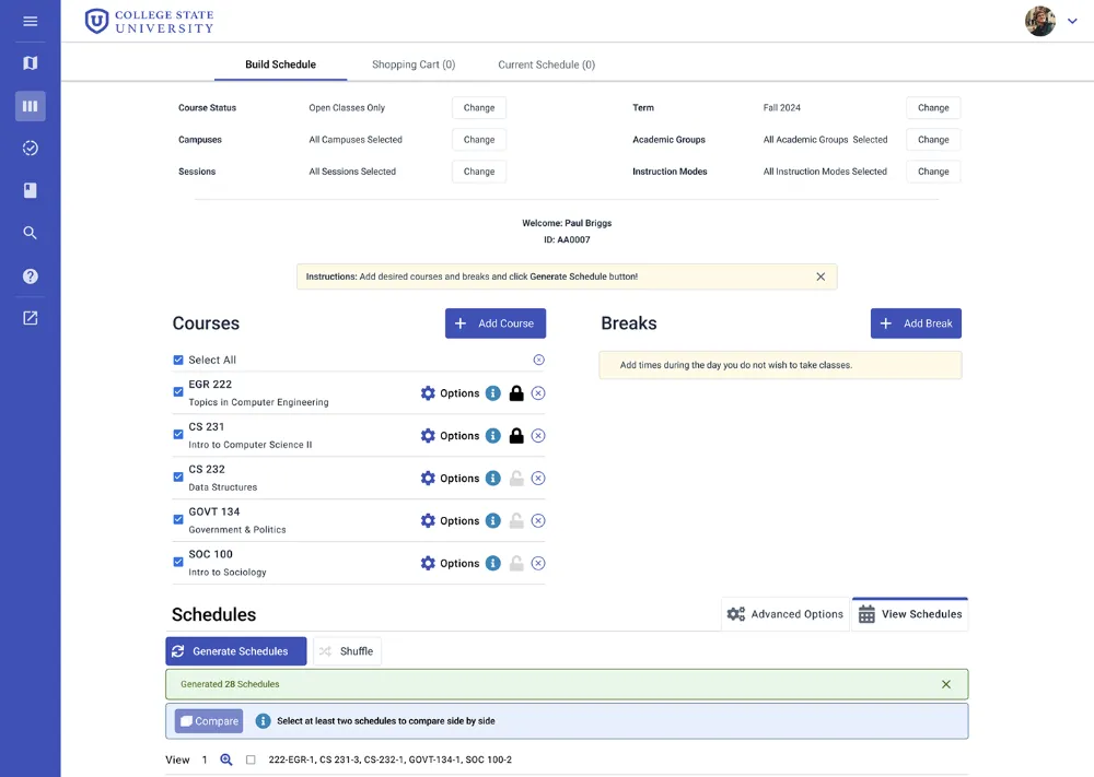 Student schedule builder: find the best fit schedule