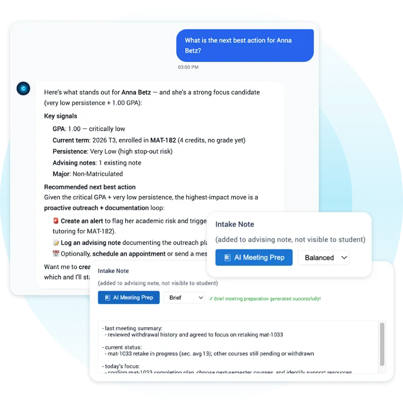 Civitas Learning AI assistant inside the advising workflow