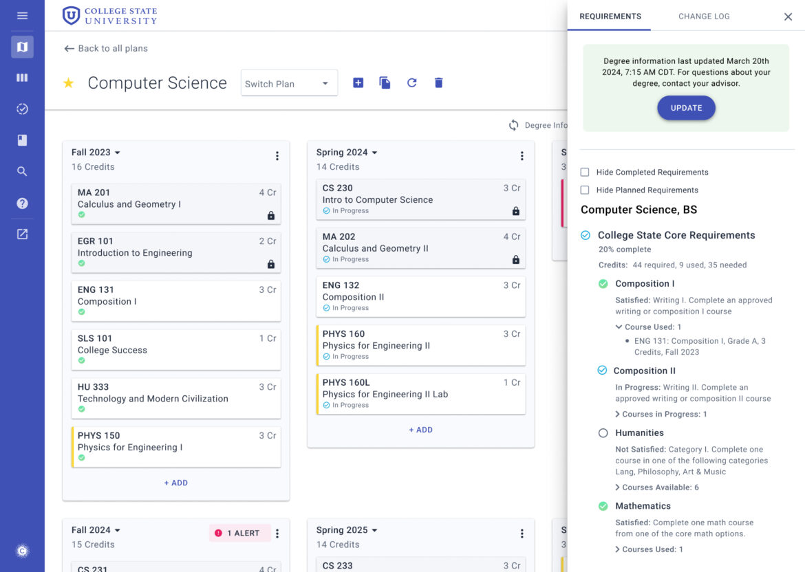 Civitas Learning Academic Planning and Registration’s Course Status feature.