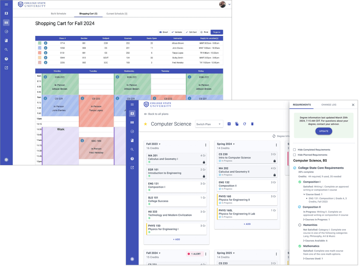 Product UI of Civitas Learning’s Academic Planning and Student Scheduling Solution